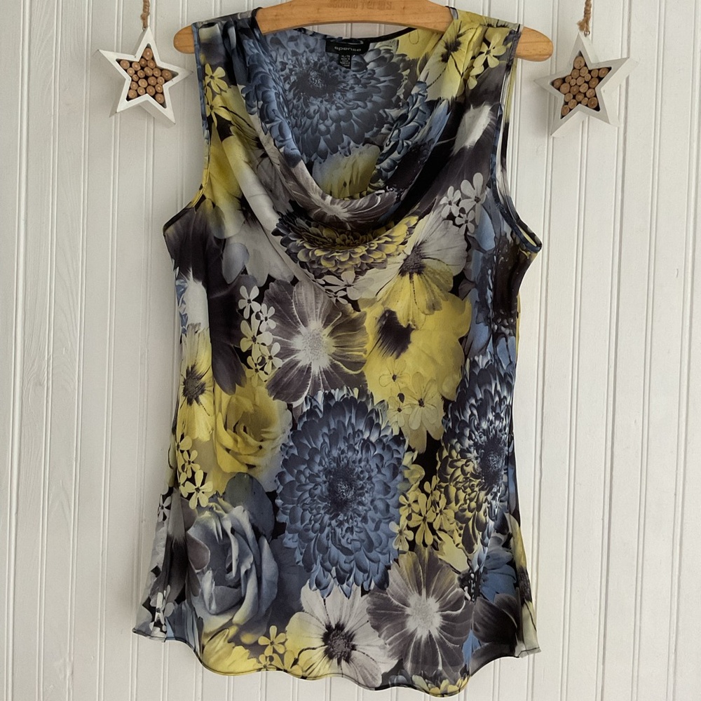 Spense🩵Floral Cowl Neck Tank Top